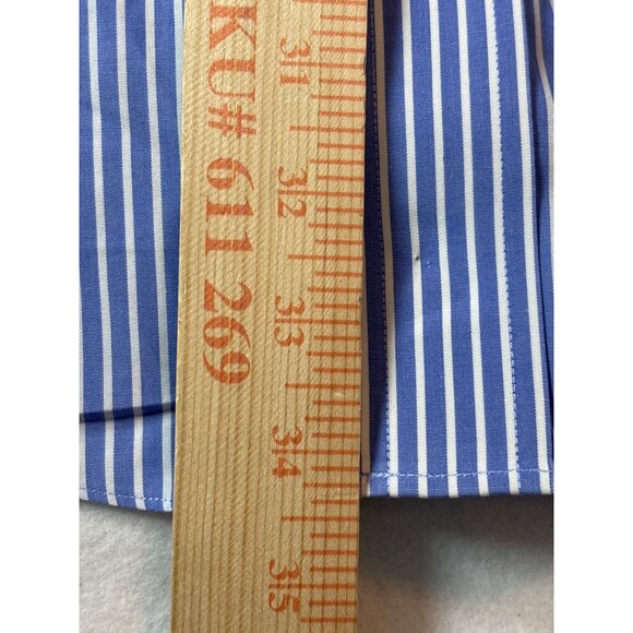 Brooks Brothers Mens Non-Iron Slim Fit Dress Shirt 16.5/34 Blue & White Striped - Picture 5 of 11